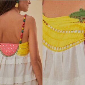 NWT FARM Rio Off-White Fruits Richelieu Sleeveless Maxi Dress